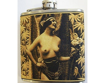 retro nude flask  vintage 1920s Paris pin up girl burlesque mature  kitsch