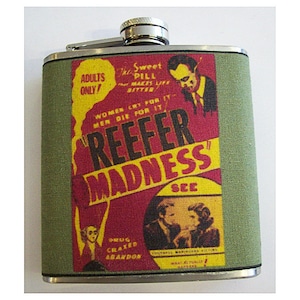 Reefer Madness flask retro vintage marijuana propaganda devil's harvest kitsch