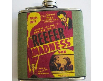 Reefer Madness flask retro vintage marijuana propaganda devil's harvest kitsch