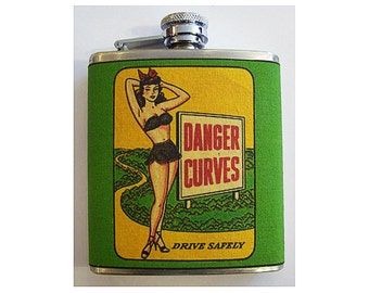 Pin up girl flask retro vintage 1950s rockabilly pinup kitsch hip flask