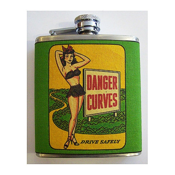 Pin up girl flask retro vintage 1950s rockabilly pinup kitsch hip flask