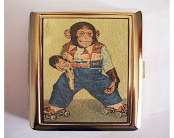 retro monkey metal wallet vintage 1950s animal cigarette case kitsch
