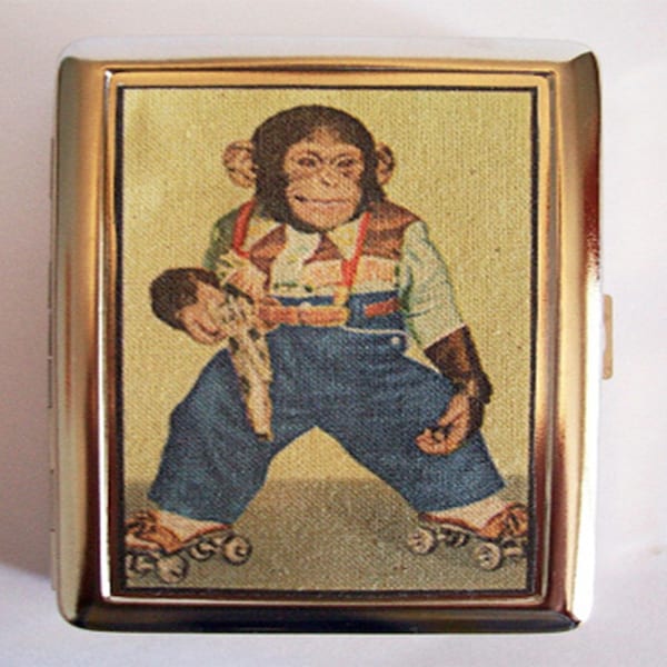 retro monkey metal wallet vintage 1950s animal cigarette case kitsch