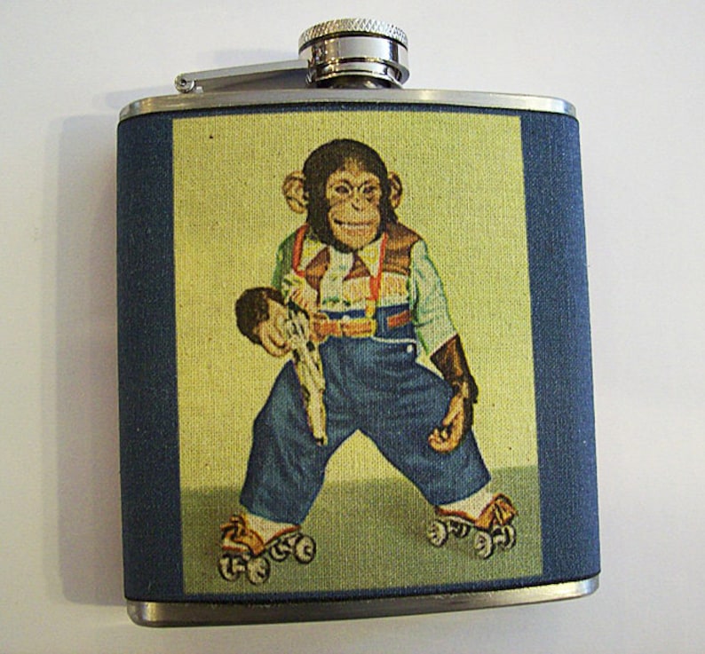 monkey flask retro vintage cartoon chimp 1950s animal kitsch image 1