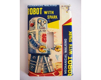 retro robot switch plate vintage 1950s tin toy kitsch light switch cover