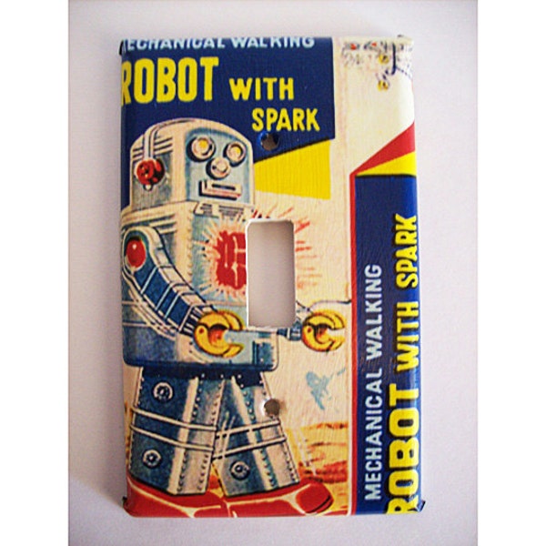 retro robot switch plate vintage 1950s tin toy kitsch light switch cover
