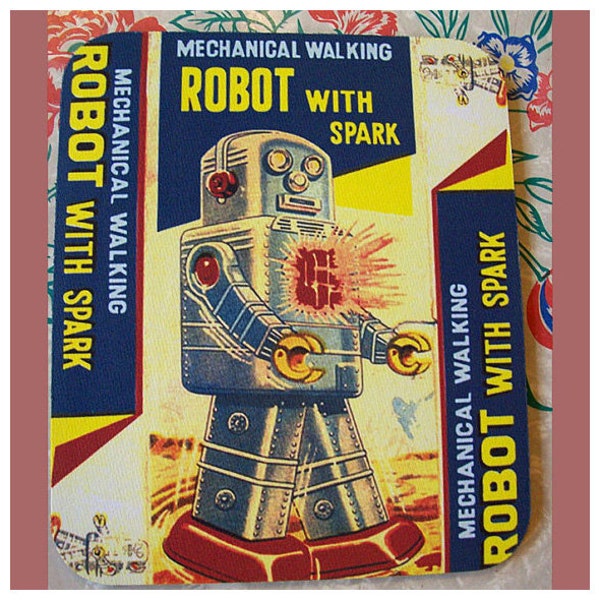 robot mouse pad retro vintage 1950s tin toy outer space office kitsch mousepad