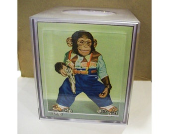 retro monkey tissue box cover vintage 1950s cartoon chimp animal kitsch