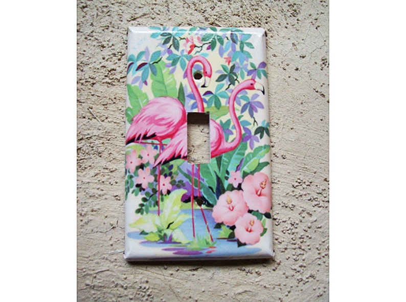 pink flamingo switch plate cover retro vintage Florida 1950s kitsch image 1