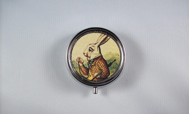 Alice in Wonderland pill case retro white rabbit vintage Victorian fantasy pillbox image 2