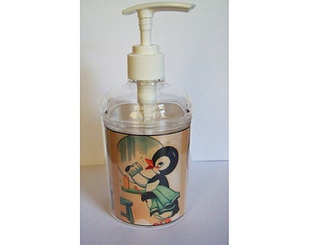 Penguin soap dispenser retro vintage Fifties rockbilly bathroom bird decor kitch
