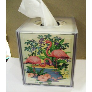 pink flamingo tissue box cover retro vintage 1950's Florida deco bathroom kitsch image 3