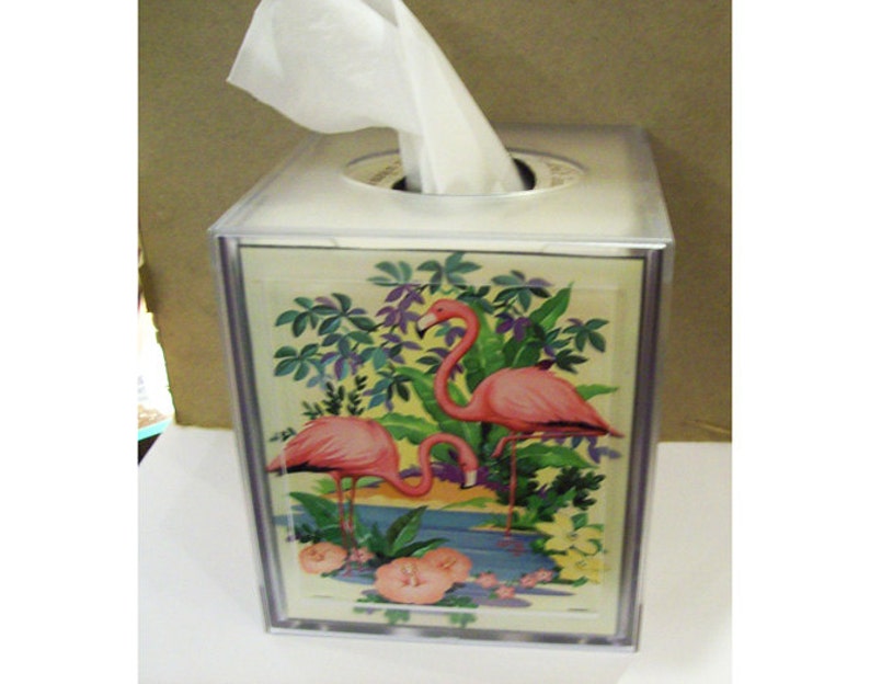 pink flamingo tissue box cover retro vintage 1950's Florida deco bathroom kitsch image 3