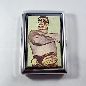 Lucha Libre metal wallet retro vintage Mexican wrestler cigarette case business card kitsch