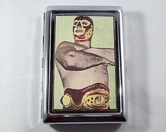 Lucha Libre metal wallet retro vintage Mexican wrestler cigarette case business card kitsch