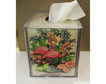 pink flamingo tissue box cover retro vintage 1950's Florida deco bathroom kitsch