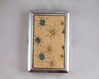 Estuche para cigarrillos atómico, estilo retro vintage de los años 50, billetera de metal de mediados de siglo
