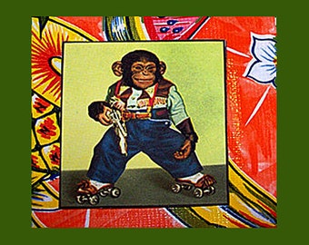 retro monkey coasters vintage chimp 1950s cartoon animal tiki bar decor kitsch