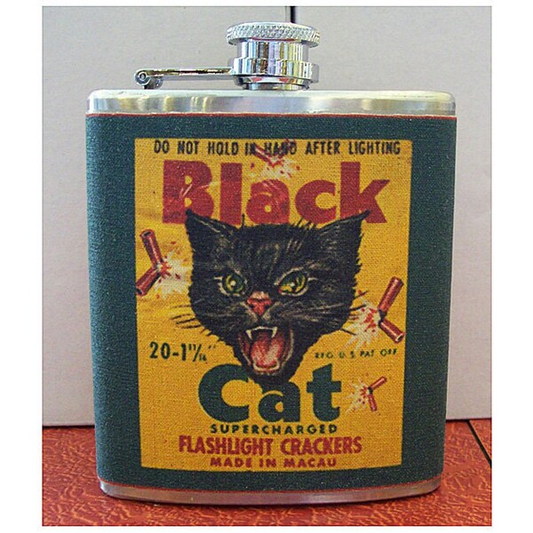 Schwarze Katze Kolben retro Vintage spanischen Label 1950er Jahre Rockabilly Kitsch