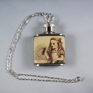 Alice in Wonderland necklace flask retro vintage white rabbit Victorian fairy tale
