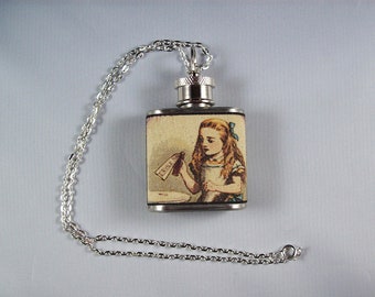Alice in Wonderland necklace flask retro vintage white rabbit Victorian fairy tale
