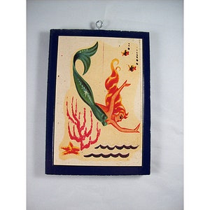retro mermaid print vintage 1950s era pin up girl kitsch rockabilly nautical wall decor 3.5&quot; X 5&quot;