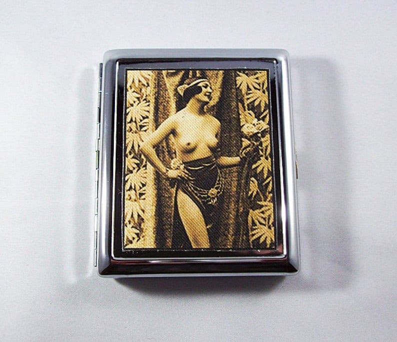 retro nude cigarette case vintage 1920s pin up girl metal wallet mature image 2