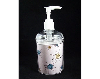 Dispensador de jabón atómico de mediados de siglo, estilo retro de los años 50, estilo rockabilly kitsch para baño.