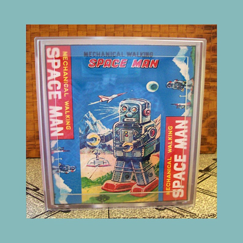 robot tissue box cover retro vintage 1950s tin toy outer space tissue cover kitsch image 1