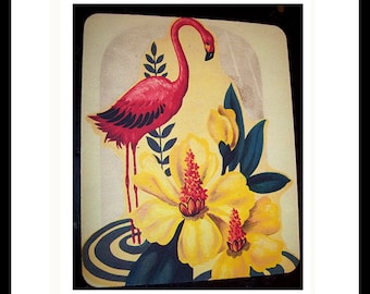 flamingo mouse pad retro vintage 1950s Florida pink flamingo art deco bird kitsch