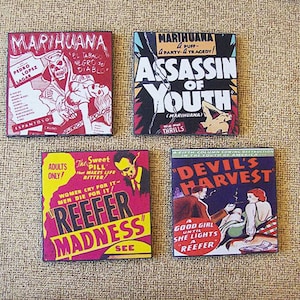 Reefer Madness coaster set retro vintage pot exploitation movie propaganda kitsch