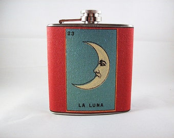 Loteria hip flask retro vintage mexicana folk art rockabilly Spanish kitsch