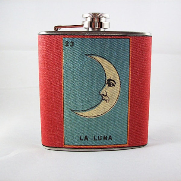 Loteria hip flask retro vintage mexicana folk art rockabilly Spanish kitsch