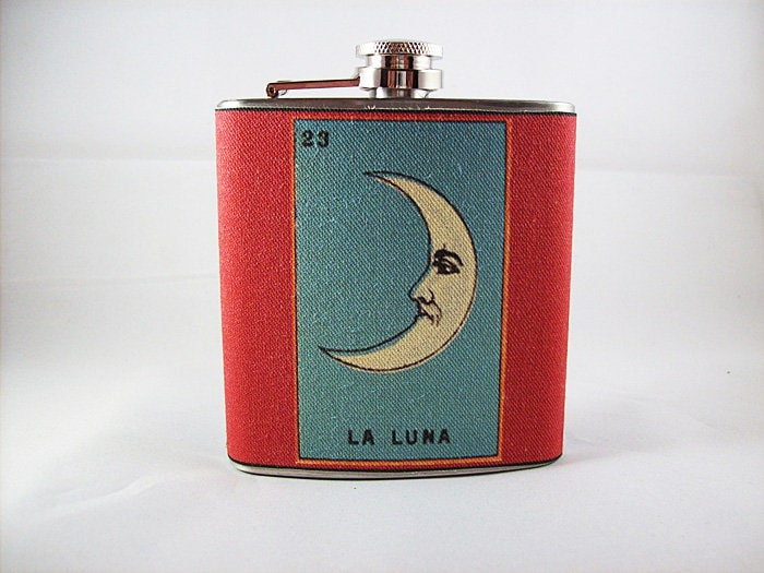 Loteria hip flask retro vintage mexicana folk art rockabilly Spanish kitsch
