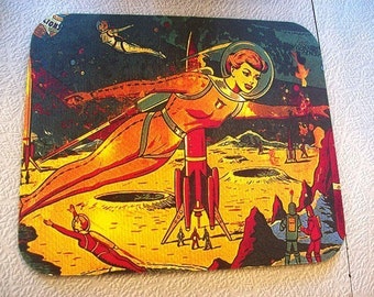 pin up girl mouse pad retro vintage 1950s outer space kitsch rockabilly