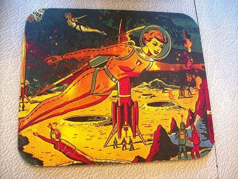 pin up girl mouse pad retro vintage 1950s outer space kitsch rockabilly image 1