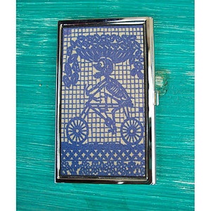 Day of the Dead business card holder retro Mexico card case ID vintage folk art kitsch image 1