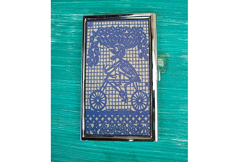 Day of the Dead business card holder retro Mexico card case ID vintage folk art kitsch image 1