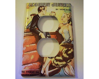 Lesbian pulp outlet switch plate cover retro vintage rocker kitsch