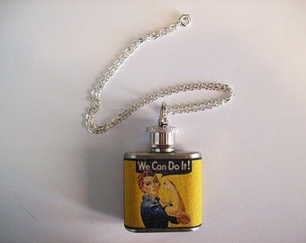 Rosie the Riveter necklace flask retro vintage pin up girl propaganda kitsch