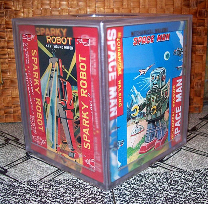 robot tissue box cover retro vintage 1950s tin toy outer space tissue cover kitsch image 2
