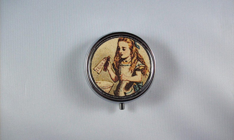 Alice in Wonderland pill case retro white rabbit vintage Victorian fantasy pillbox image 1