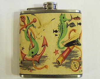 retro nautical flask vintage 1950s rockabilly seahorse anchor tattoo flash kitsch