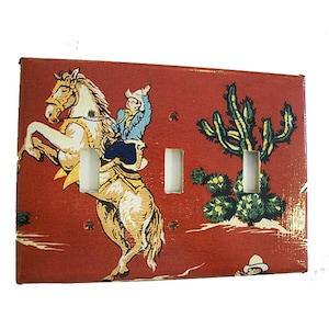 retro cowboy triple light switch plate vintage Fifties rockabilly three toggle switch kitsch