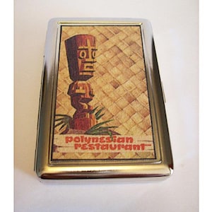 carteira de metal tiki retrô, vintage, estojo de cigarros para garotas hula havaianas kitsch