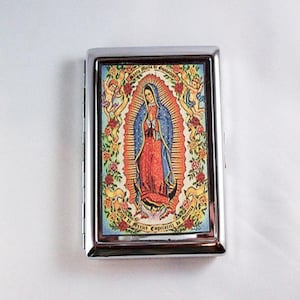 Portefeuille en métal Vierge de Guadalupe rétro Mexique étui à cigarettes porte-cartes de visite kitsch