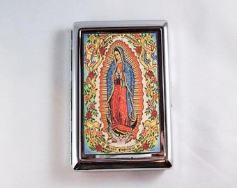 Virgin of Guadalupe metal wallet retro Mexico cigarette case business card holder kitsch