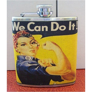 Propaganda poster flask world war 2 rosie the riviter retro vintage pin up WWII art