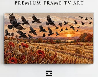 Samsung Frame TV Art, Corvi su campo di raccolto, Arazzo popolare autunnale, Modalità artistica Download