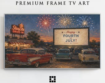 Samsung Frame TV Art - Festa del 4 luglio in auto: auto d'epoca e fuochi d'artificio